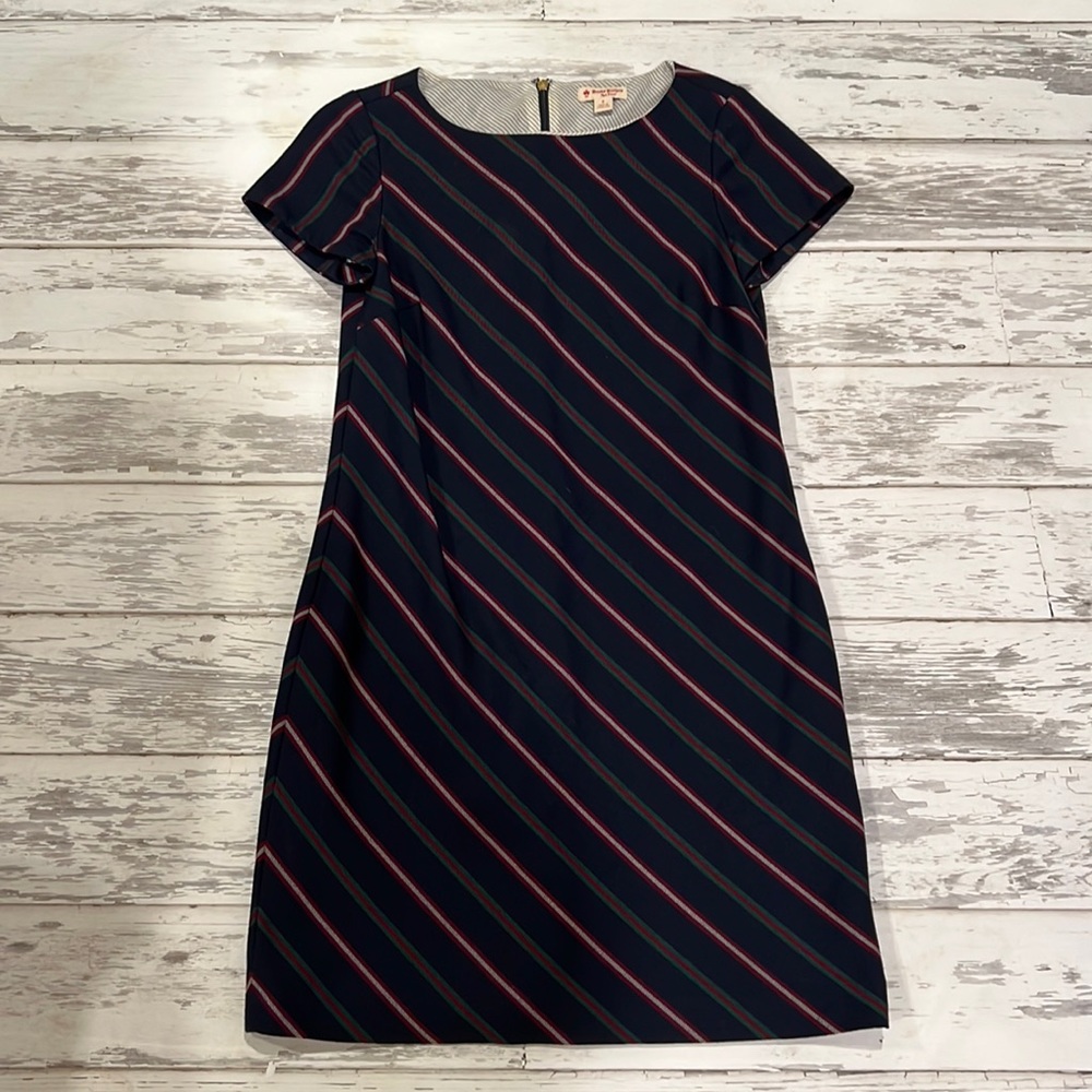 Brooks Brothers Red Fleece Size 6 Blue Striped Wool Shift Dress